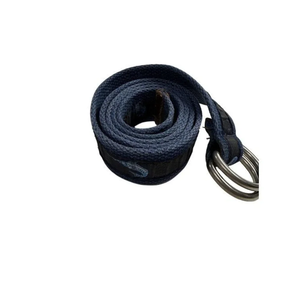 Tommy Bahama D-Ring Belt Men Preppy Blue Canvas Marlin Nautical Leather Trim 38